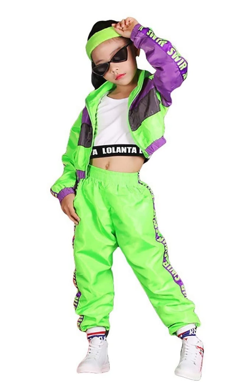 LOLANTA طقم ملابس رقص للفتيات من LOLANTA، زي أداء فريق الهيب هوب والجاز الحديث، أطقم ملابس رقص للفتيات (أخضر، 6-7) - Image 1